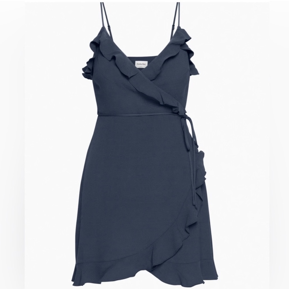 Navy Ruffled Wrap Dress